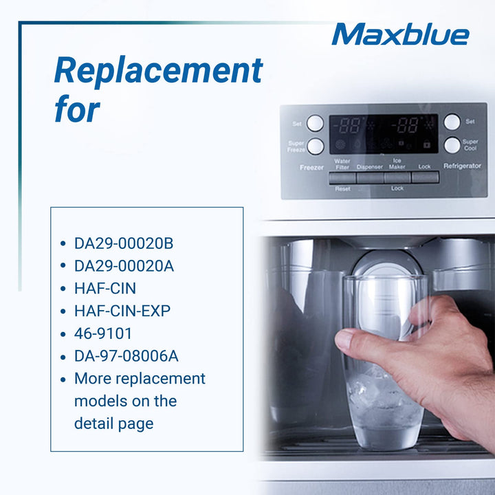 Maxblue Replacement for Samsung DA29-00020B, HAF-CIN/EXP, HAF-CIN, RF28HMEDBSR/AA, RF28K9380SR, RF263BEAESR/AA, RF28JBEDBSG, RF4287HARS, RF28HFEDTSR, DA97-08006A, Refrigerator Water Filter, 2 PACK