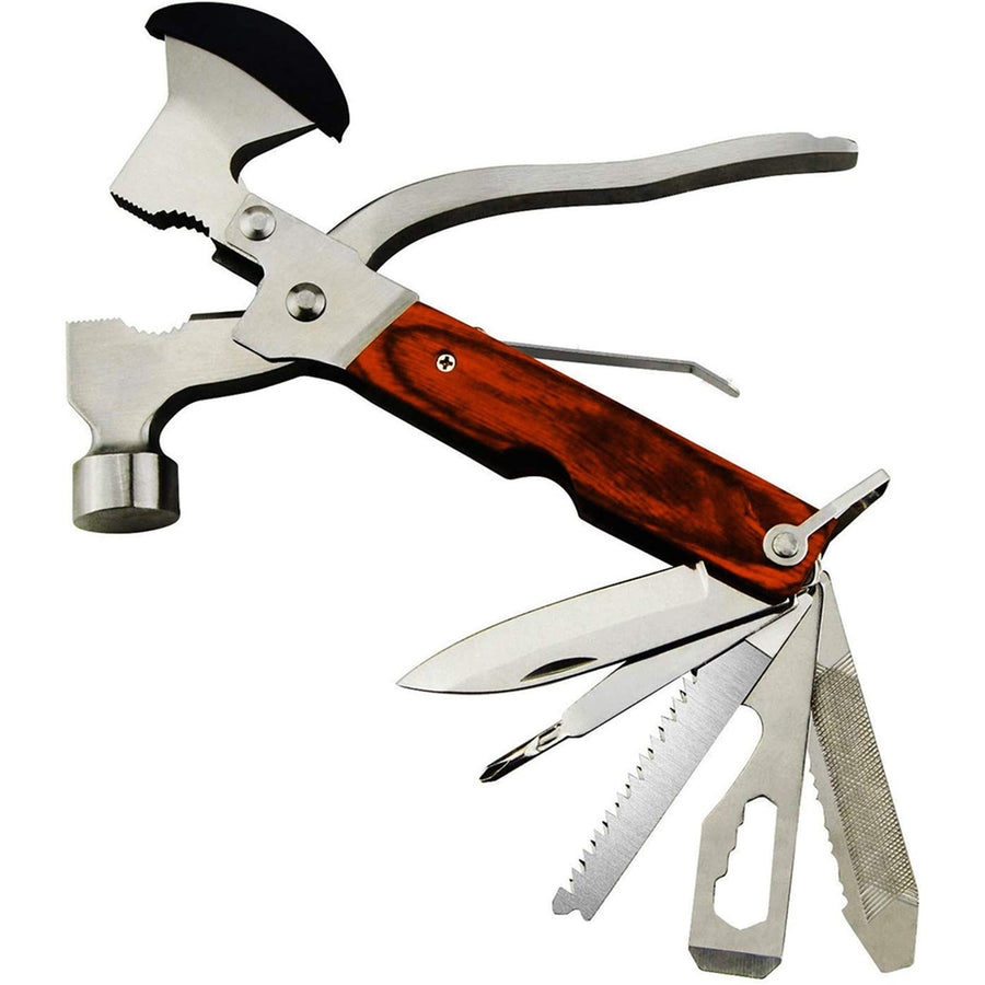 7' Portable Multipurpose Multitool Multifunctional Pocket Mini Tools with Axe Hammer Plier Set Wooden Handle