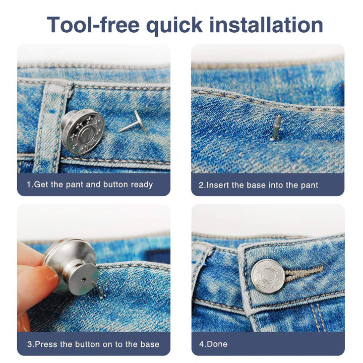 Button Pins for Jeans, 6 Sets 17mm Flat Back Design Adj