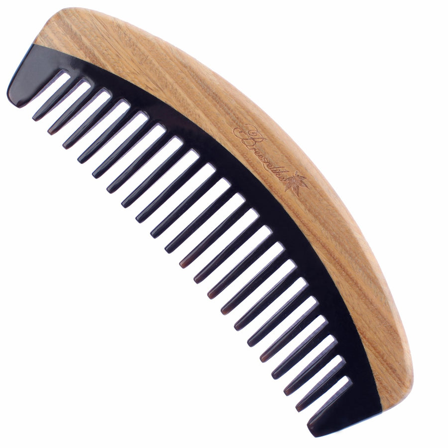 Hair Comb - Wide Tooth Wooden Detangling Comb for Curly Hair - No Static Sandalwood Buffalo Horn Comb for Men and Women