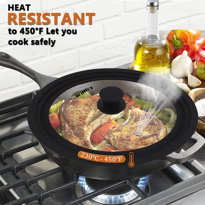 Universal Lid for Pots, Pans and Skillets - Tempered Glass with Heat Resistant Silicone Rim, Fits 11, 12 and 12.5 Diameter Cookware