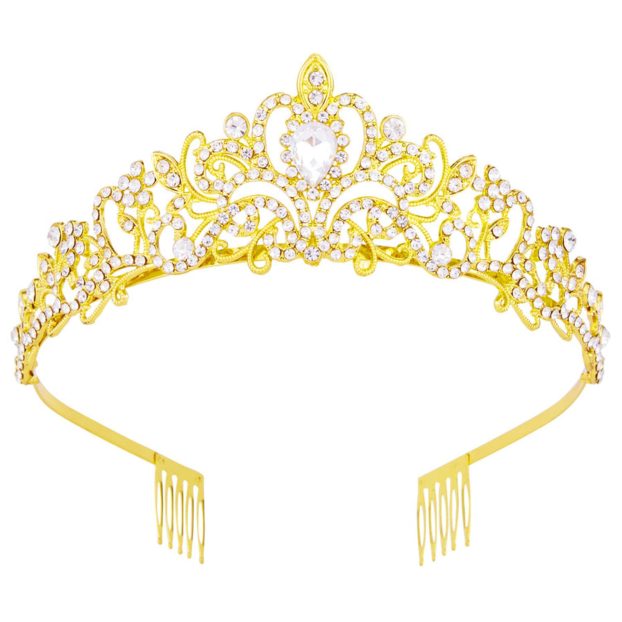 Crowns for Women, Gold Tiara Crystal Rhinestone Hair Accessories Decor for Princess Queen Ladies Little Girls Adult Bridal Bride Birthday Wedding Pageant Prom Halloween Costume Party with Combs