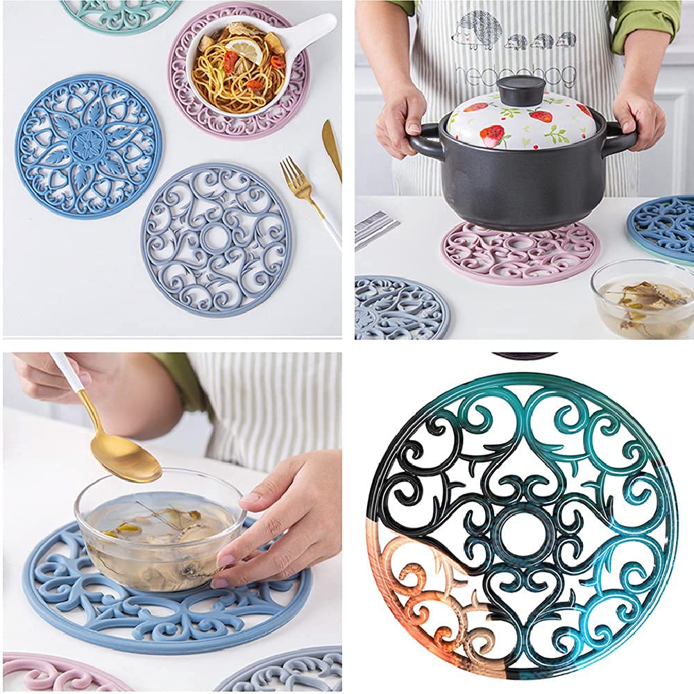 Coaster Resin Molds 2pcs Large Silicone Coaster Molds with Design 3D Mandala Flower Geode Tray Epoxy Molds Silicone Trivet Mats Resin Casting Mold