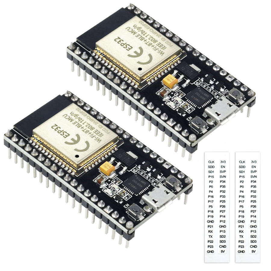ESP32S ESP32 Development Board 2.4 GHz Dual Core WLAN WiFi + Bluetooth 2-in-1 Microcontroller ESP-WROOM-32 Chip for Arduino (38PIN Narrow Version, 2PCS)