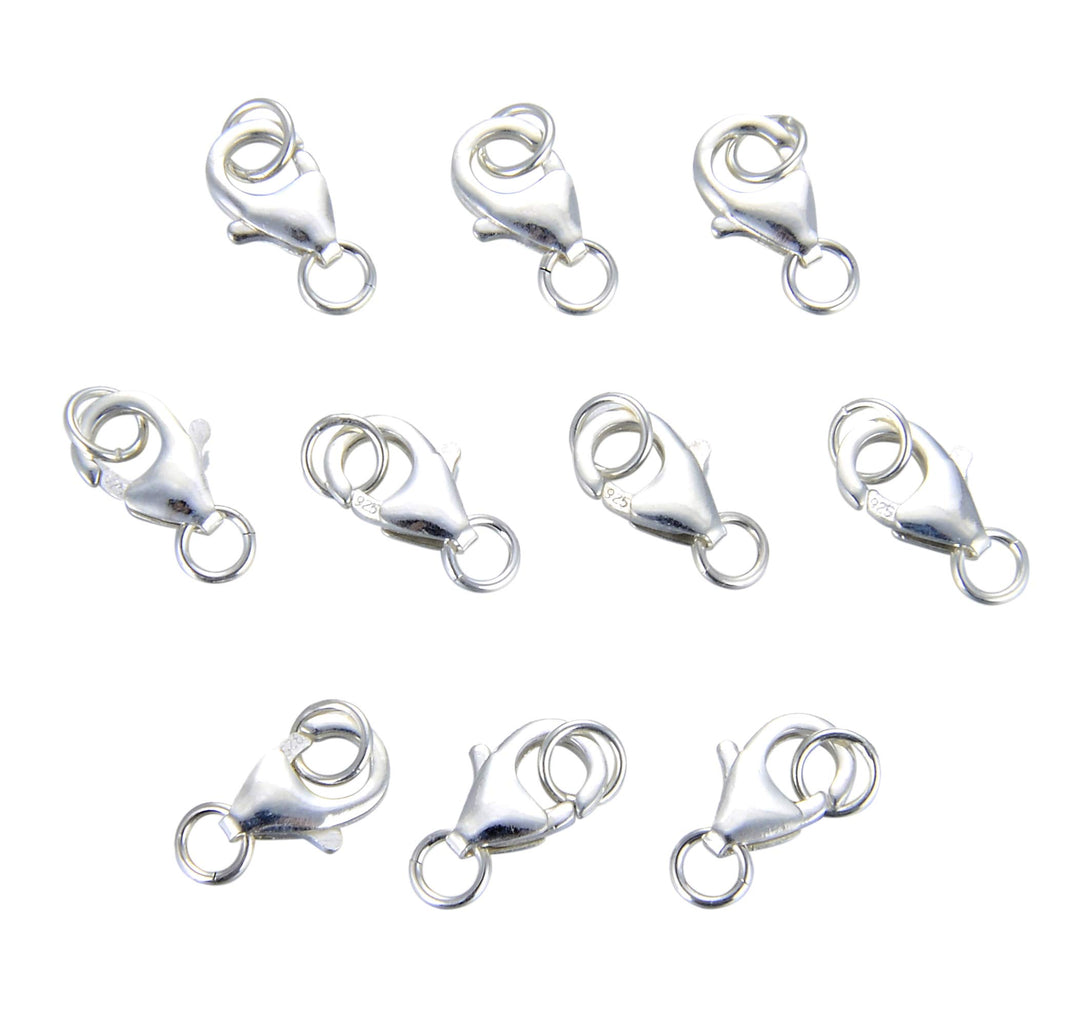 10 Sets fine 925 Sterling Silver Safety Lobster Claws Clasp with Closed Jump Rings Connect Necklace or Bracelet (10mm)