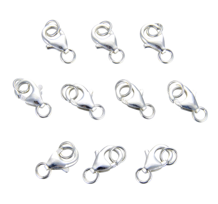 10 Sets fine 925 Sterling Silver Safety Lobster Claws Clasp with Closed Jump Rings Connect Necklace or Bracelet (10mm)