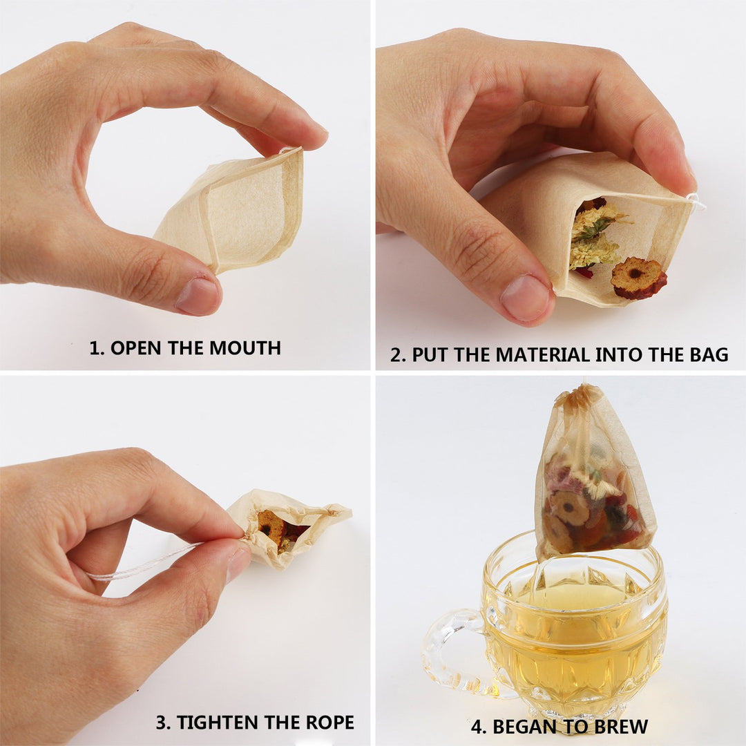 300PCS Tea Filter Bags, Disposable Paper Tea Bag with Drawstring Safe Strong Penetration Unbleached Paper for Loose Leaf Tea and Coffee(6x8CM)