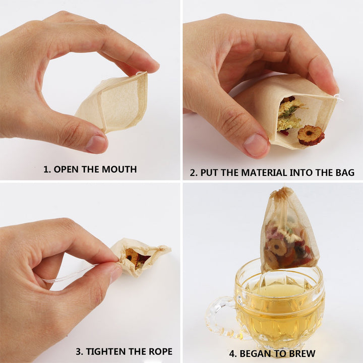 300PCS Tea Filter Bags, Disposable Paper Tea Bag with Drawstring Safe Strong Penetration Unbleached Paper for Loose Leaf Tea and Coffee(6x8CM)