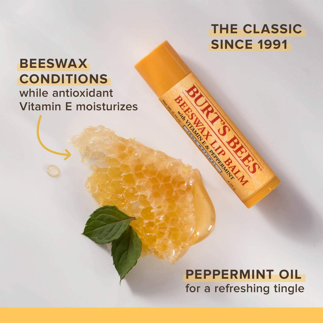 Burt&#39;s Bees 100% Natural Moisturizing Lip Balm, Multipack - Original Beeswax, Cucumber Mint, Coconut &amp; Pear and Vanilla Bean with Beeswax &amp; Fruit Extracts - 4 Tubes