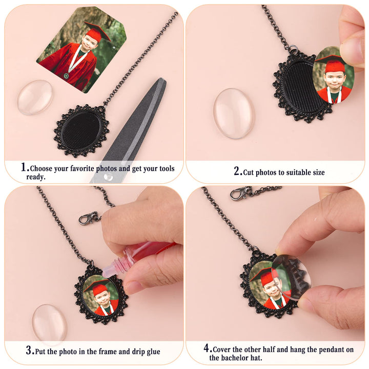 5pcs Graduation Cap Tassel, Memorial Photo Charms for Wedding Bouquet DIY Memorial Photo Chain Pendant for Cap and Gown Ceremony (Black)