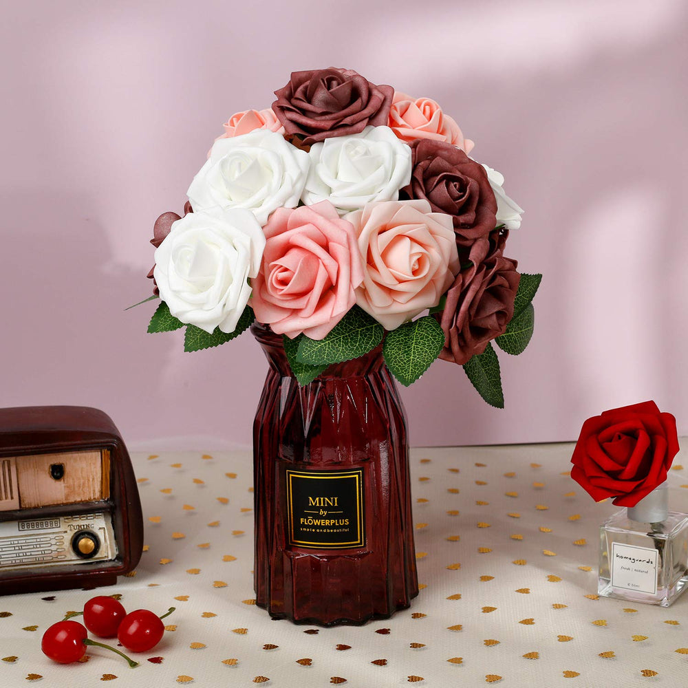 LIVILAN Purple Roses Artificial Flowers White Fake Rose