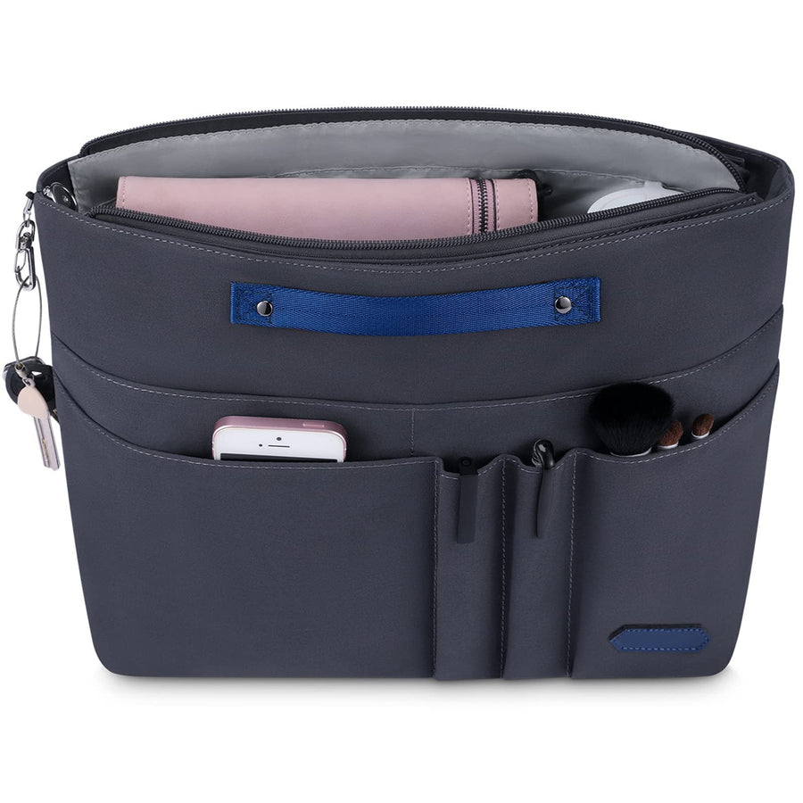 Purse Organizer Insert for Handbags,Tote Bag Organizer Insert Zipper Bag for Women, Handbag Organizer Inside Liner with 15 Pockets, Gray