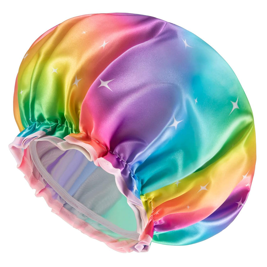 Sparkle Rainbow Shower Cap for Women and Girls, Double Layer Waterproof, Large size, Reusable, Washable, No Smell,Fashion Shower Cap (Pack of 1)