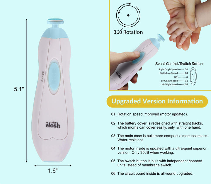 Baby Nail Trimmer File Electric - [Upgraded] Safe Nail Clippers with 12 Units Gift for Newborn Toddler Kids or Women Toes and Fingernails, Care, Polish and Trim, AA Battery Operated (Not Include)