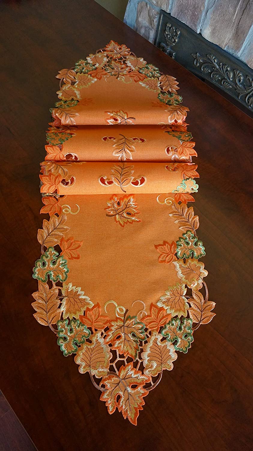 GRANDDECO Fall Table Runner Thanksgiving Orange Maple L