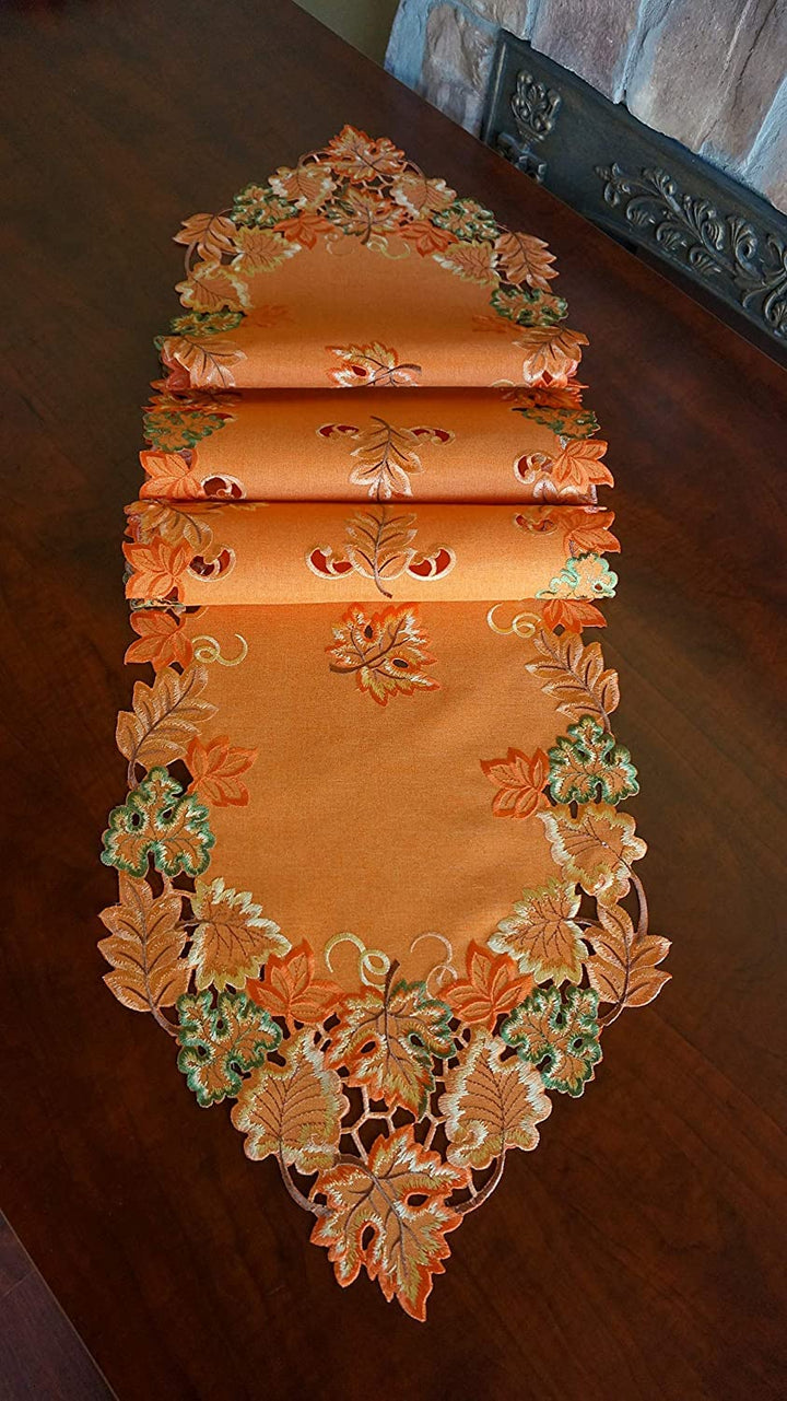 GRANDDECO Fall Table Runner Thanksgiving Orange Maple L