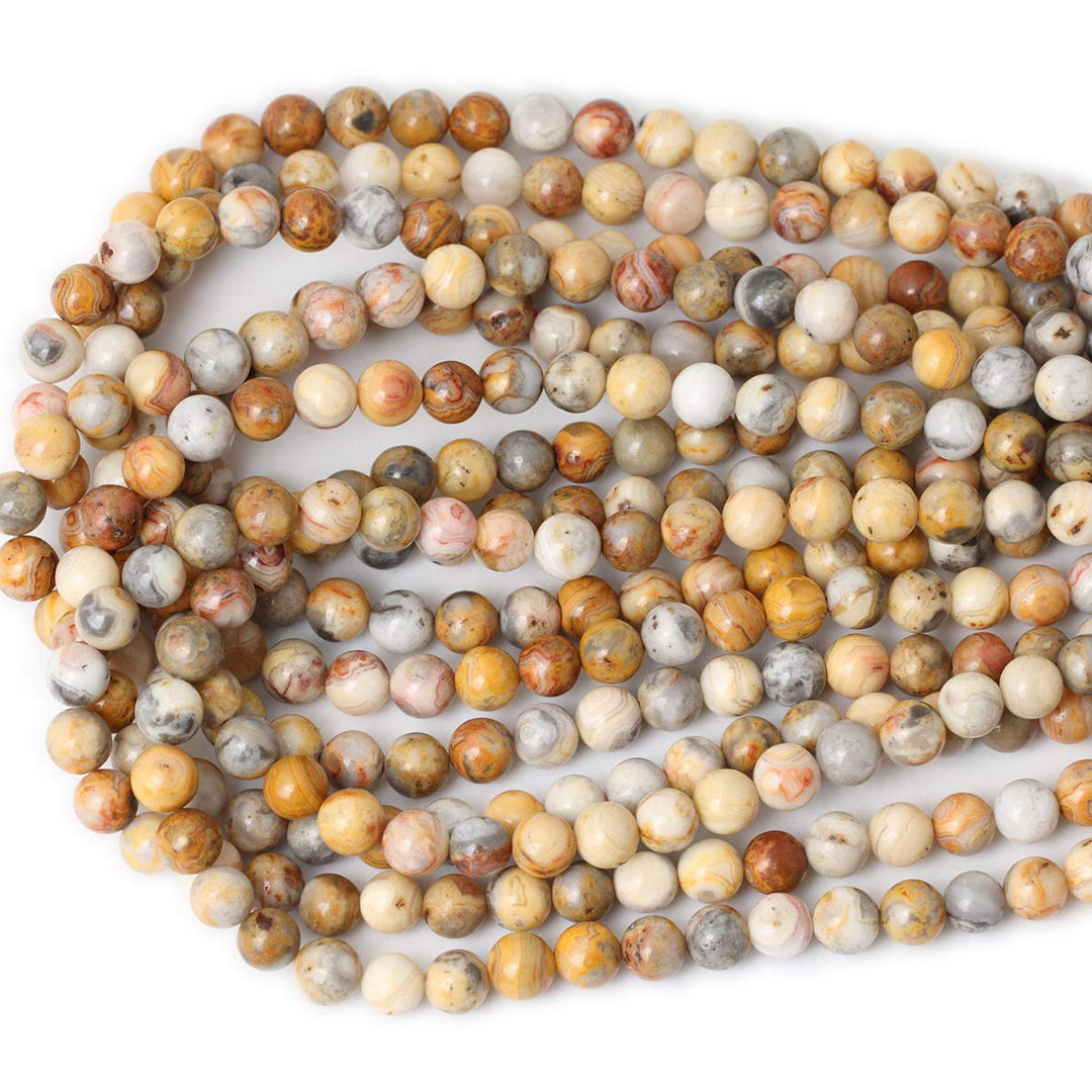 45PCS 8mm Natural Yellow Crazy Lace Agate Gemstone Round Loose Beads for Jewelry Making 1 Strand 15