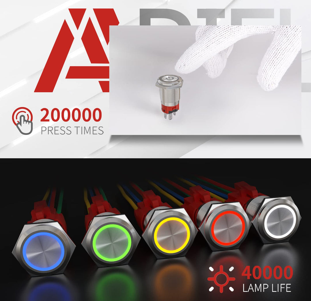 APIELE 16mm Latching Push Button Switch 12V DC On Off S