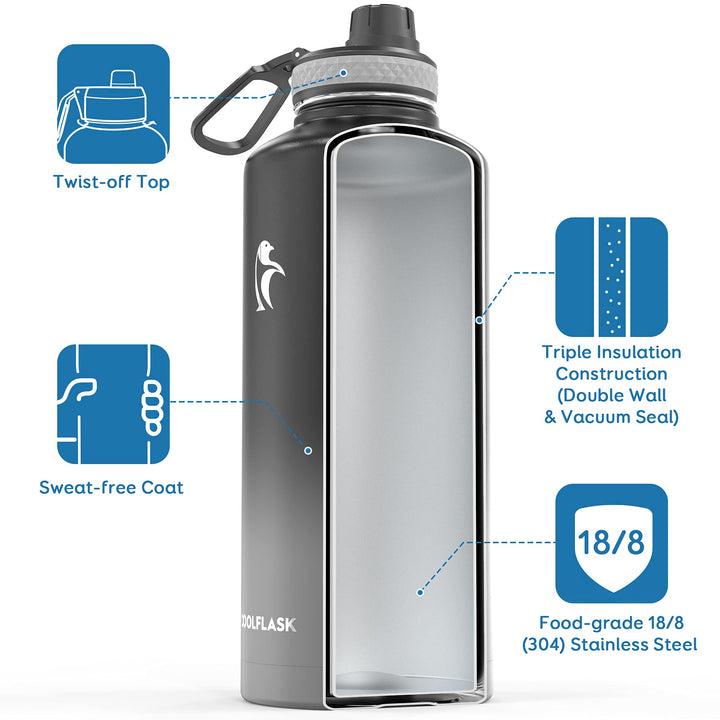 Coolflask Water Bottle 87 oz with Straw, 2/3 Gallon Ins