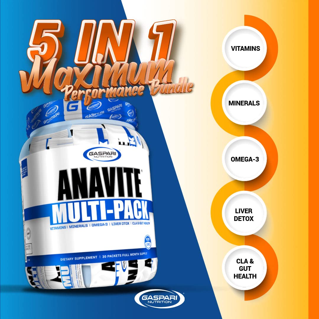 Anavite, Full Spectrum Multi-Vitamin Packs, Anavite Multivitamins, CLA, Omega 3s, Proven Gut, and Proven Liver Detox, All in 1 (30 Servings, 5 in 1 Multivitamin Pack)