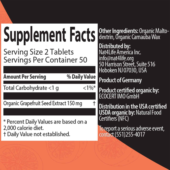 naturity Organic Grapefruit Seed Extract Tablets (150mg Organic Grapefruit Seed Extract Per Serving) - Non-GMO Grapefruit Supplement, 100 Tablets - 1 Pack