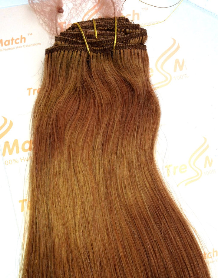Tressmatch 20 22 Remy (Remi) Human Hair Clip In Extensions Light Auburn (Color #30) 9 Pieces(Pcs) Thick To Ends Full Head Set [Weight:4.4oz/125grams)