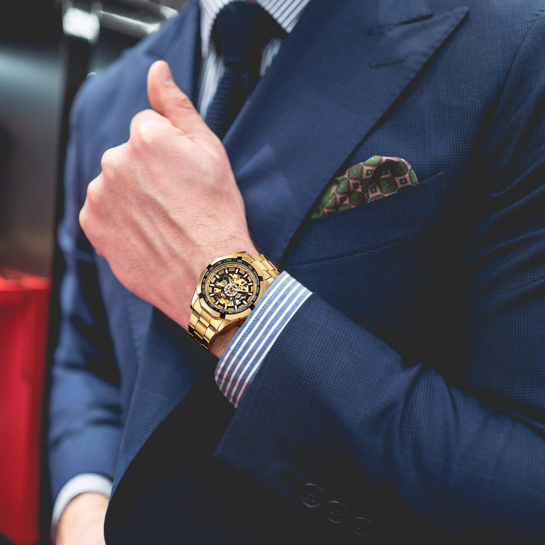 Gute Mens Watches, Mechanical Skeleton Stainless Steel 