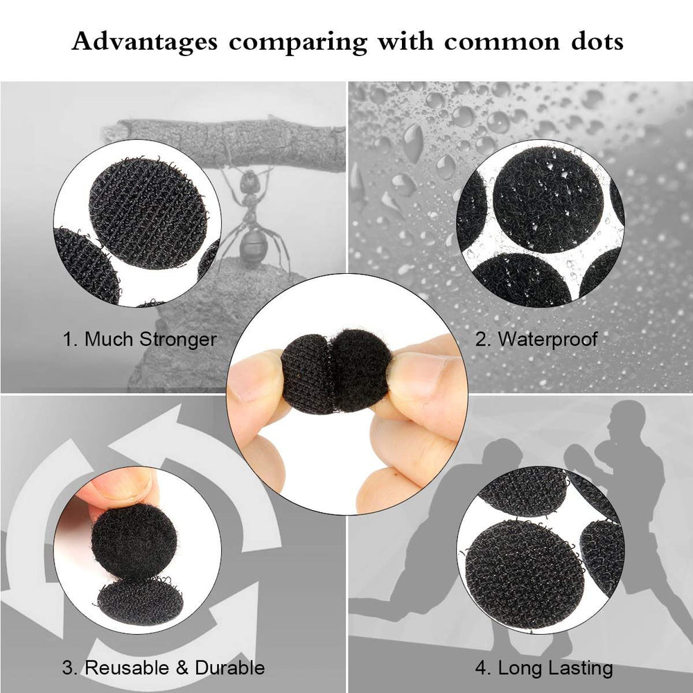 Black Self Adhesive Dots 1000pcs(500 Pairs) 3/5 Diameter Hook and Loop Dots Taps Perfect for School, Office