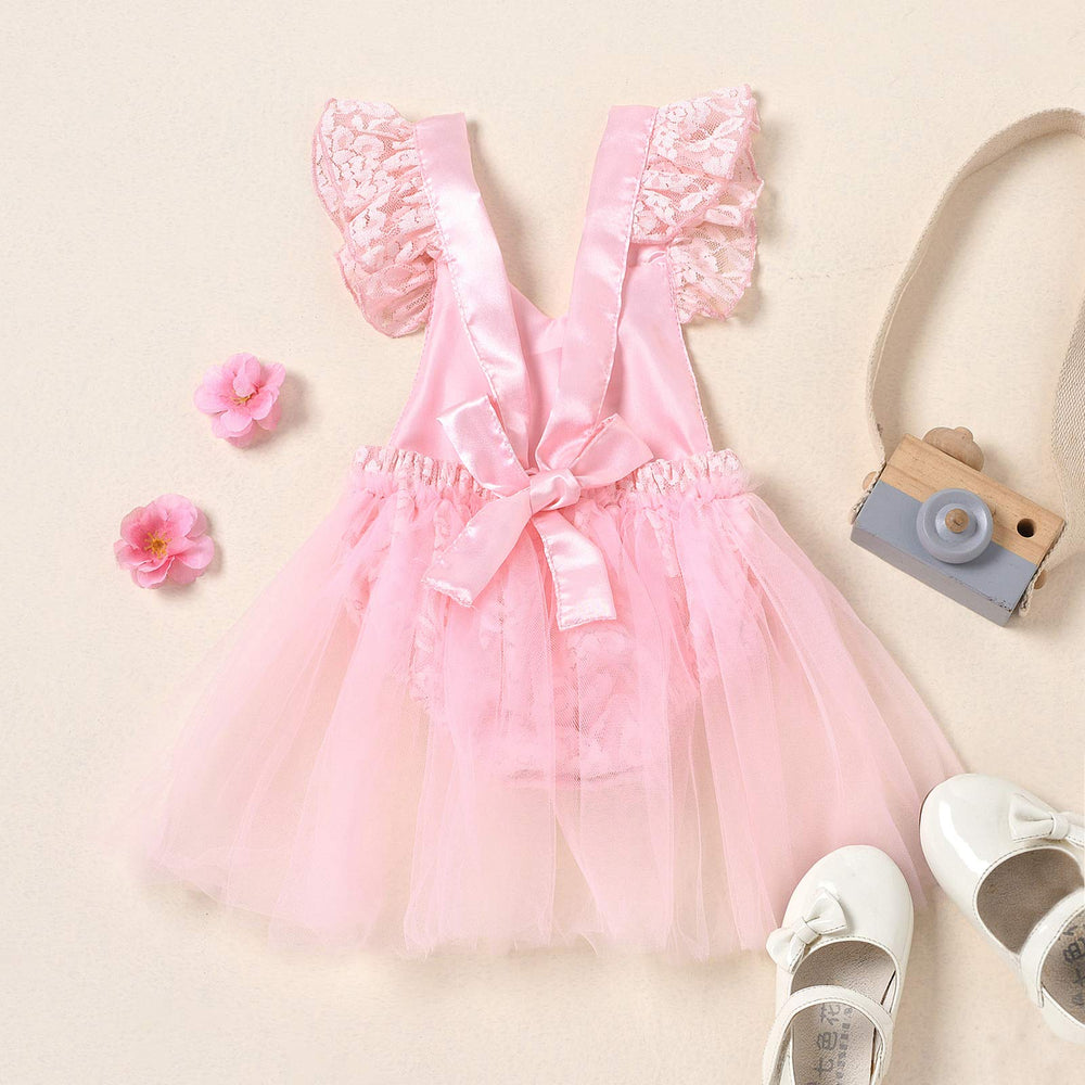 Baby Girl 1st Birthday Outfit Lace Tulle Romper Princess Tutu Dress First Birthday Photography Clothes Pink 9-12 Months
