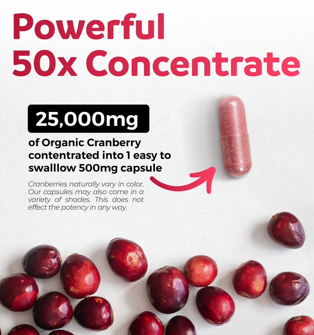 Organic Cranberry Pills - 50:1 Concentrate Equals 25,00