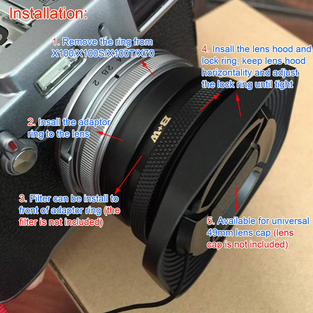 Haoge LH-E3T Square Metal Lens Hood with 49mm Adapter R