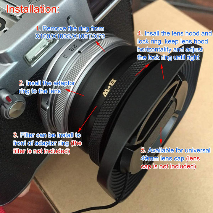 Haoge LH-E3T Square Metal Lens Hood with 49mm Adapter R