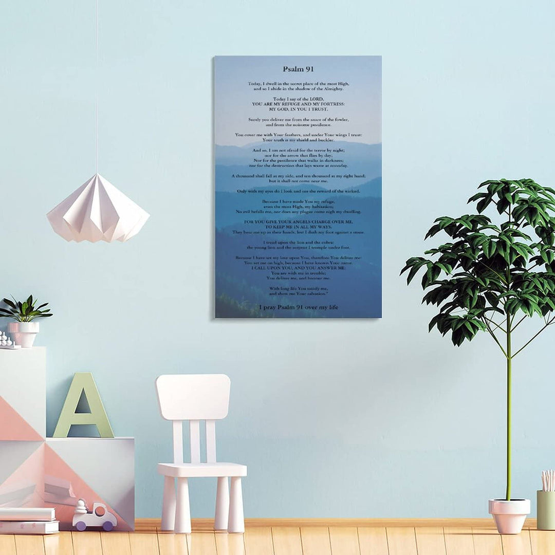 Canvas Wall Art, Abstract Canvas Wall Decor Psalms 91 Wall Art Sign - Inspirational Scripture Printscan be Personalized Wall Art for Living Room Abstract Canvas Artwork Contemporary Pictures Modern Landscape for Office Decoration Frame 12×08inch(30×2