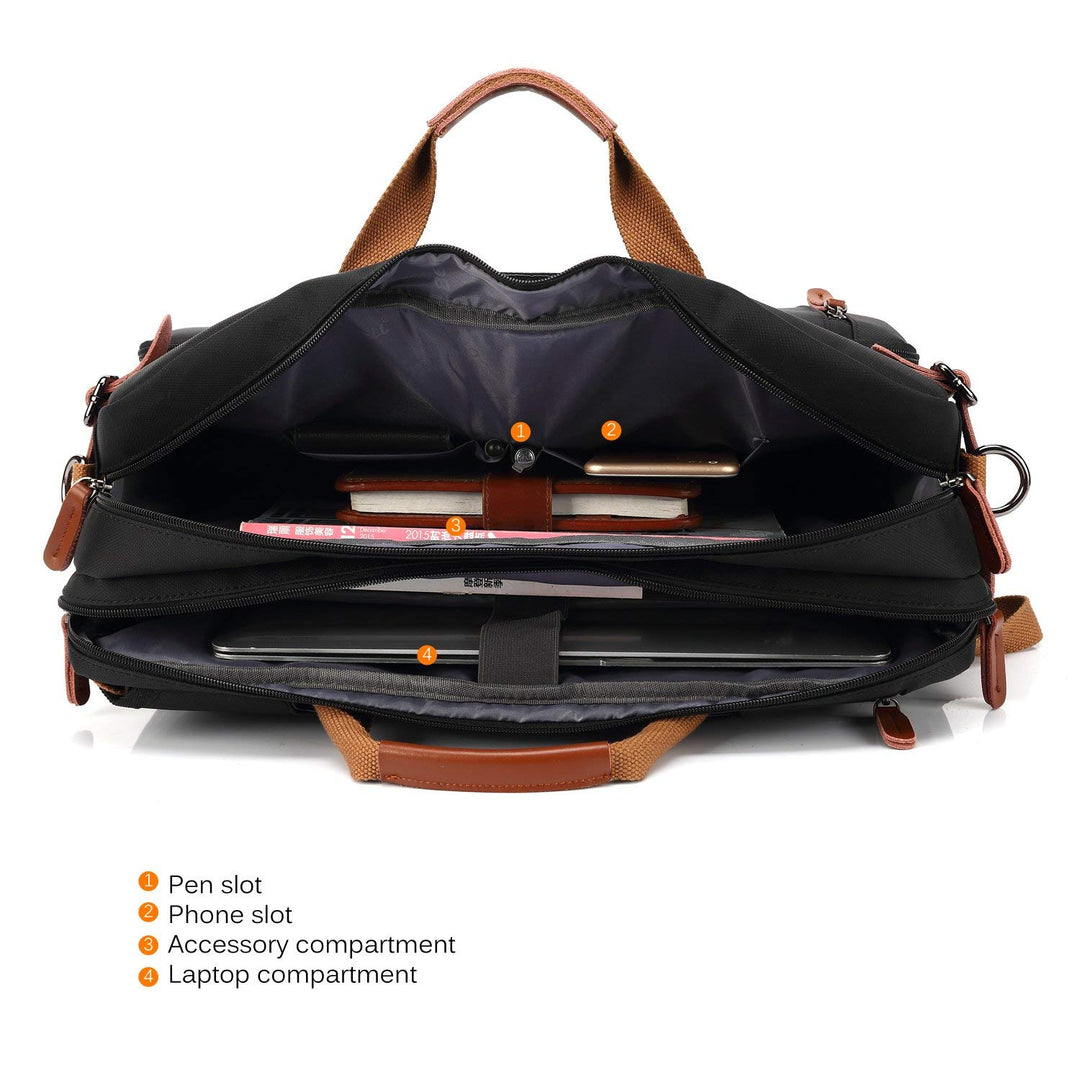 Convertible Backpack Messenger Shoulder Bag Laptop Case Handbag Business Briefcase Multi-Functional Travel Rucksack Fits 17.3 Inch Laptop for Men/Women (Black)