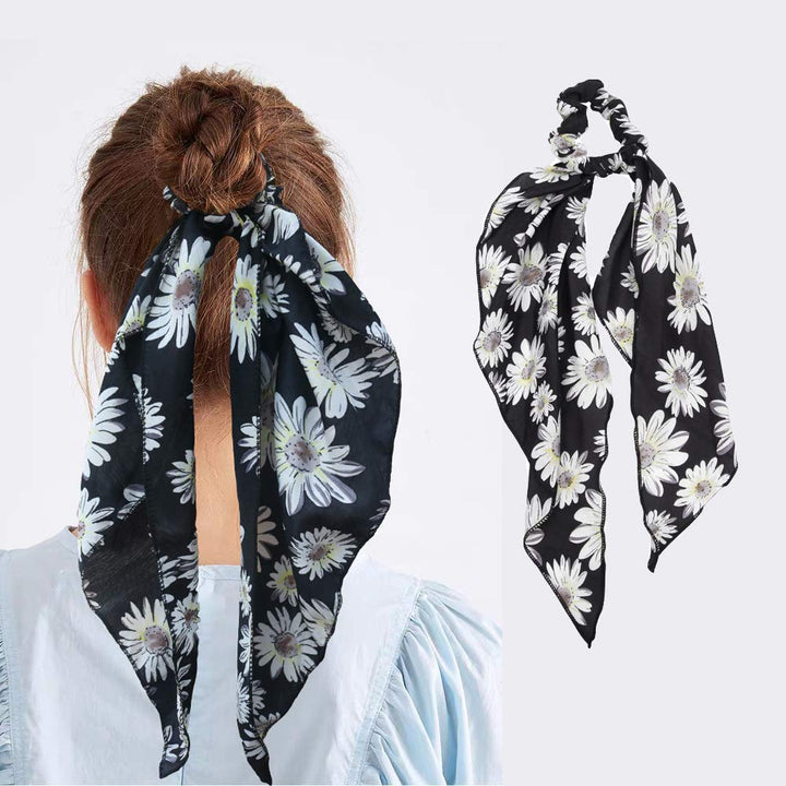 Silk Satin Hair Scrunchies, Hair Scarf with Bow Silk Elastic Hair Bands, Solid Colors Hair Scarf for Ponytail Holder (6 Pcs Solid Colors-B)