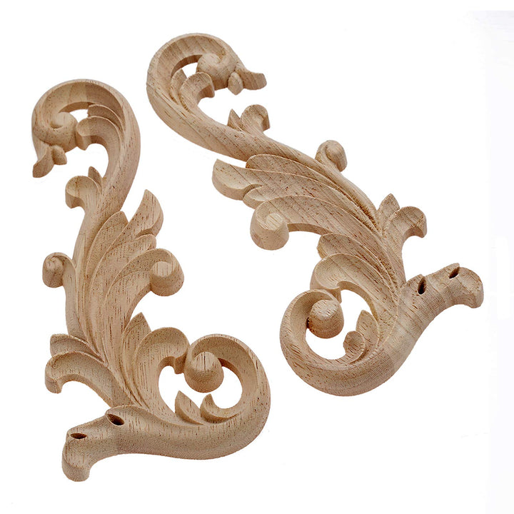 MUXSAM 2-Pair Clear Carved Wood Appliques Onlay, 24x12c