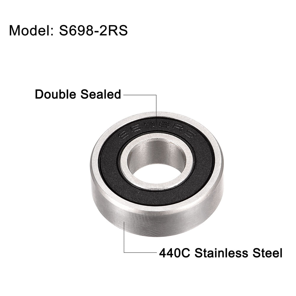 S698-2RS Stainless Steel Ball Bearing 8mmx19mmx6mm Double Sealed Bearings 4 Pcs
