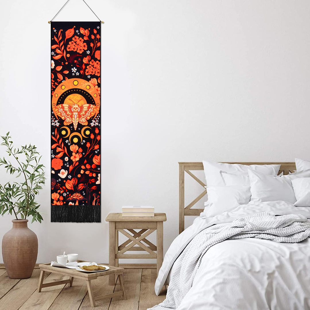Moon Phase Tapestry Moth Tapestries Colorful Floral Tapestry Abstract Vertical Tapestry Hippie Mushroom Tapestry Wall Hanging For Room(Moon, 12.8 x 51.2 Inches)