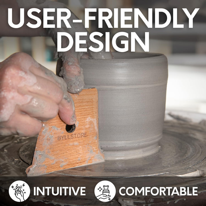 Pottery Ribs &amp; Trimming Tools | 2 Foot Shaper Tools | 4 Clay Texture Ribs | Solid Beech Wood | Several Pack Options (2-Pack)