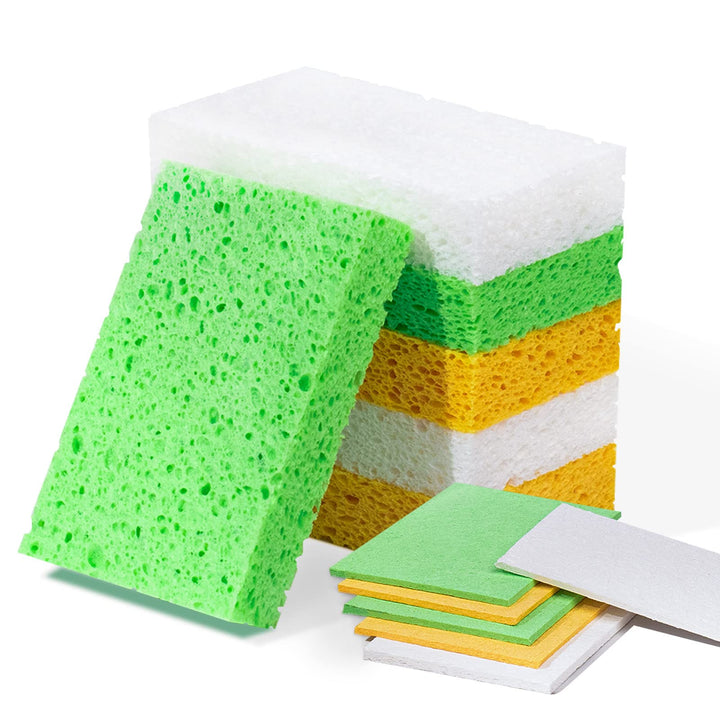 Pop-Up Sponges 6 Pack, REIDEA 100% Biodegradable Scrub for Kitchen - Non Scratch Odor Free Plant Based Dish Sponge - Eco-Friendly Wood Pulp Sponge (Colored, 6 Pack)
