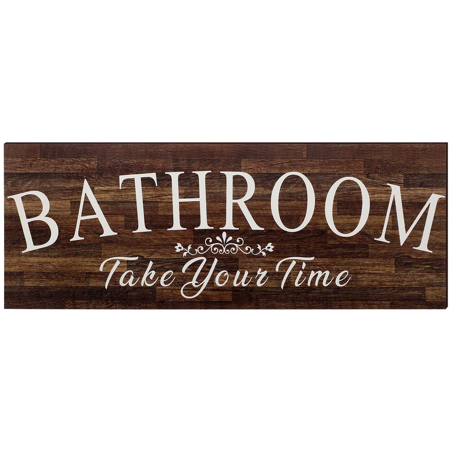 Farmhouse Bathroom Wall Sign Decor Rustic Wood Bathroom Wall Art Take Your Time Wooden Plaque Sign Vintage Hanging Decoration for Washroom Restroom (Brown)