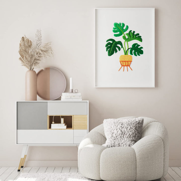 Monstera Embroidery Starters Kit for Adults, Cross Stitch kit for Beginners with Plant Pattern Embroidery Cloth,Hoop, Needles, Color Threads