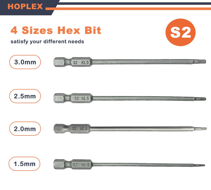 RC Hex Bit Set 1.5, 2.0, 2.5 &amp; 3.0mm Hex Head Allen Wrench Drill Bit S2 Steel 1/4 Hex Shank 4.3 Long for Screwdrivers Bit Electric Screwgun/Power Drill RC Repair Working Tools