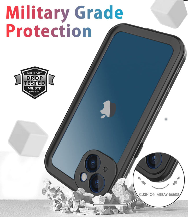 for iPhone 13 Case Waterproof Shockproof Dustproof Full-Body Sturdy with Camera Lens Protector and Built-in Screen Protector,Underwater Full Sealed Cover Protective for iPhone 13(Black)