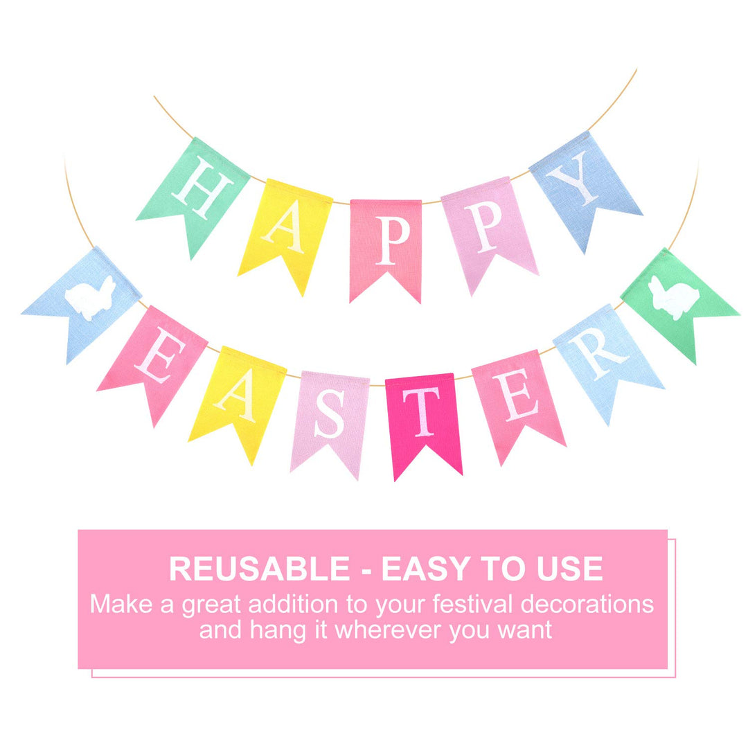 2pcs Easter Banners, &#39;Happy Easter&#39; Bunting Garland Decorations, Lightweight Hessian Banner, Pennant Shape, 2.5m Length, Ideal for Party, Indoor &amp; Outdoor, Hand Wash Only