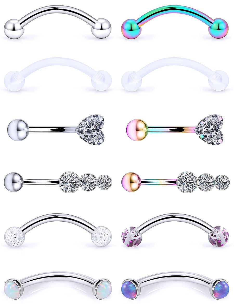 Eyebrow Rook 16g Piercing Jewelry Rings for Women Vertical Labret Lip Hood 16 Gauge Curved Barbell Snug Earrings Belly Button Snake Frog Eyes Vch Bridge Cartilage Daith Surface Anti Tragus