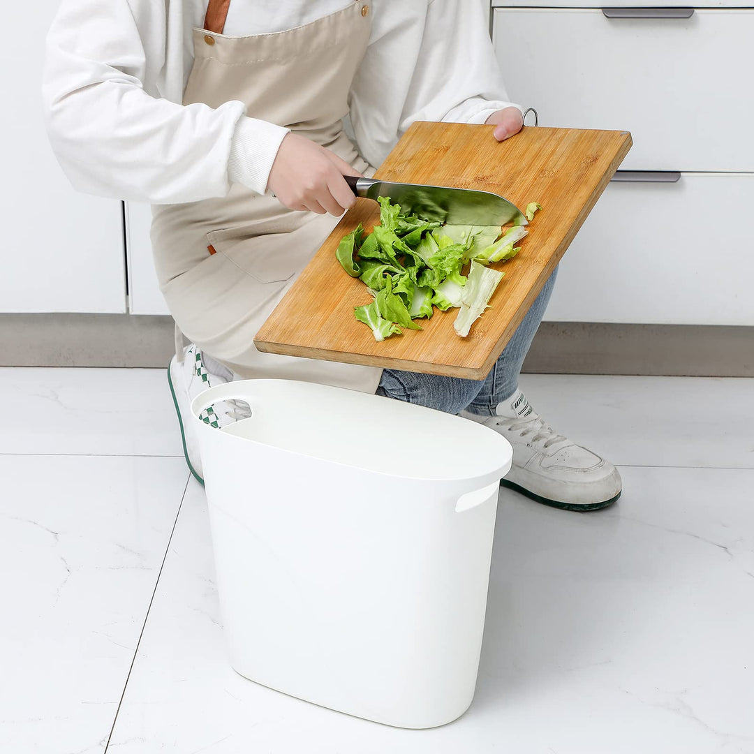 Plastic Small Trash Can Slim Waste Basket with Handles 3.2 Gallon Narrow Garbage Container Bin for Bathroom, Bedroom, Kitchen, Home Office Under Desk, Dorm, Laundry Room, Kids Room, White 2 Pack