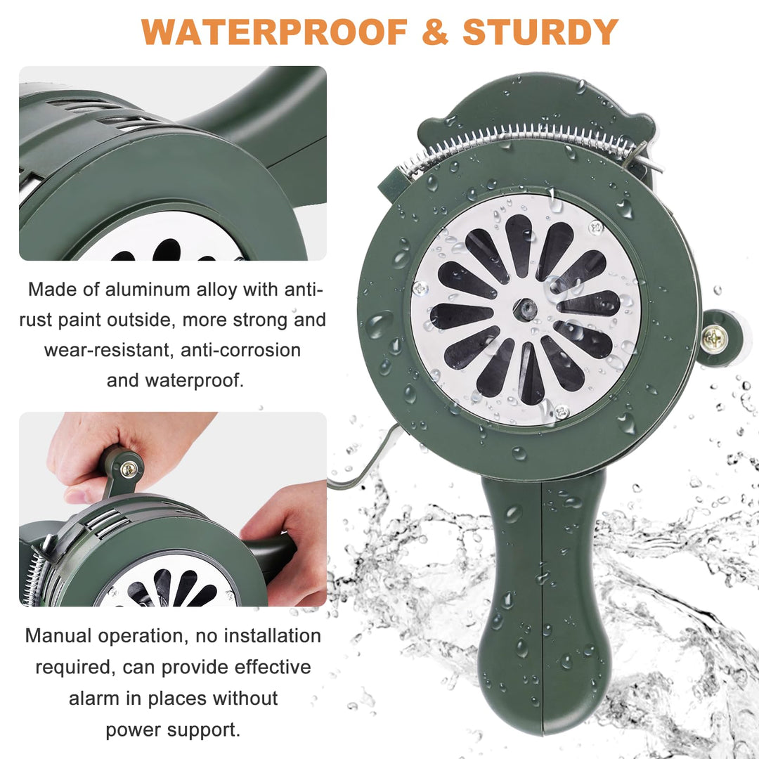 Hand Crank Siren Horn Manual Operated Metal Alarm Handheld Air Raid Siren Portable Loud Manual Siren Emergency Safety (Green)