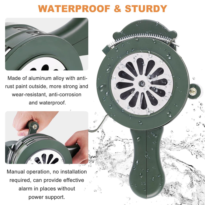 Hand Crank Siren Horn Manual Operated Metal Alarm Handheld Air Raid Siren Portable Loud Manual Siren Emergency Safety (Green)