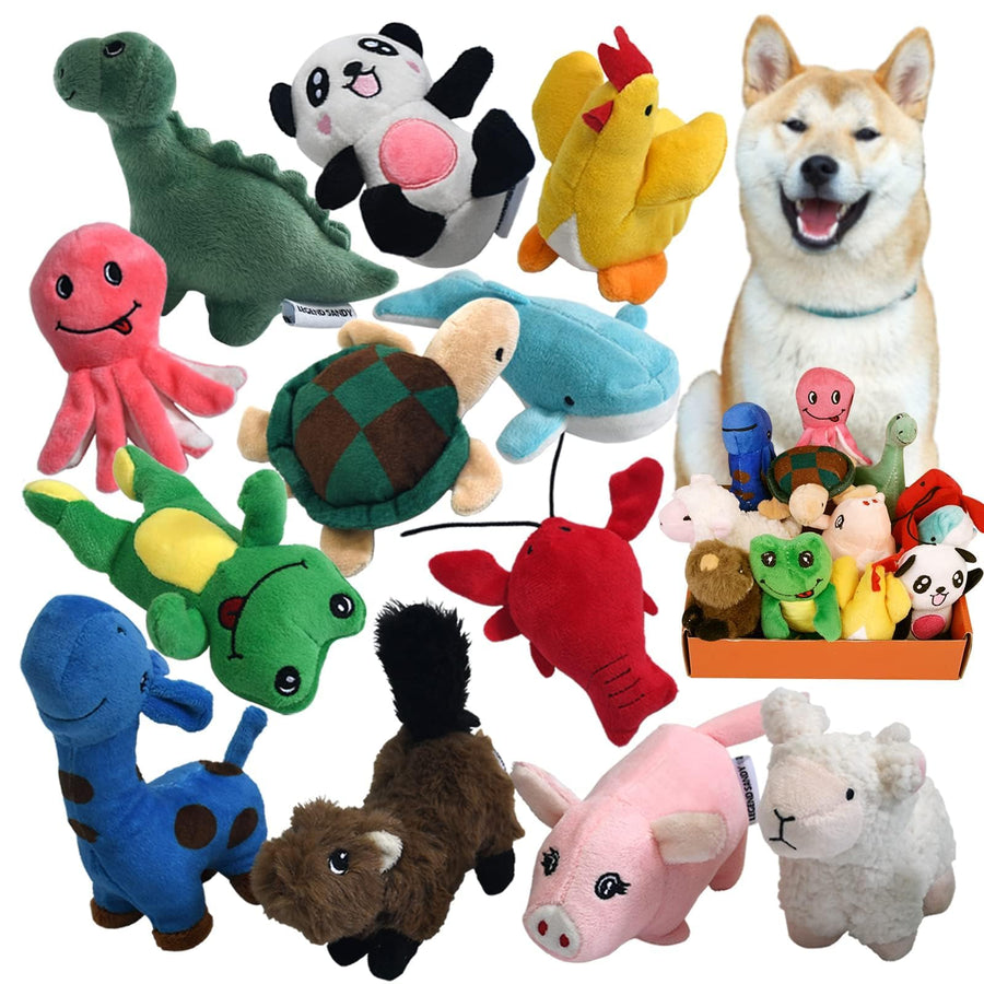 Squeaky Plush Dog Toy Pack for Puppy, Small Stuffed Puppy Chew Toys 12 Dog Toys Bulk with Squeakers, Cute Soft Pet Toy for Small Medium Size Dogs